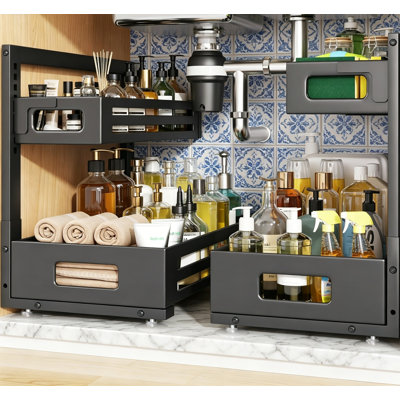 Under Sink Organizer, Pull Out Drawer, 17IN Depth, Gun Gray, 2 Pack