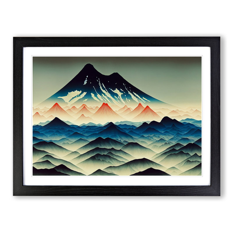 Marvellous Japanese Mountains - Single Picture Frame Print, 25cm H x 34cm W x 2cm D, Black