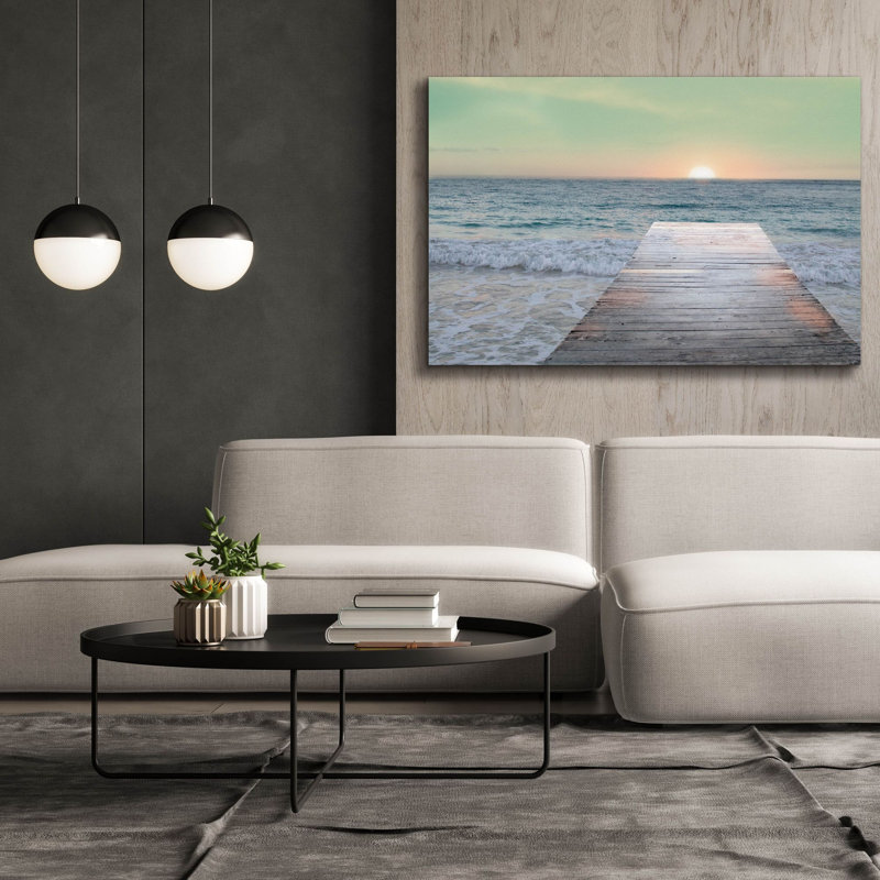«Sunrise Dock» par Sue Schlabach, art mural sur toile, H 40 po x l 60 po x P 1,5 po