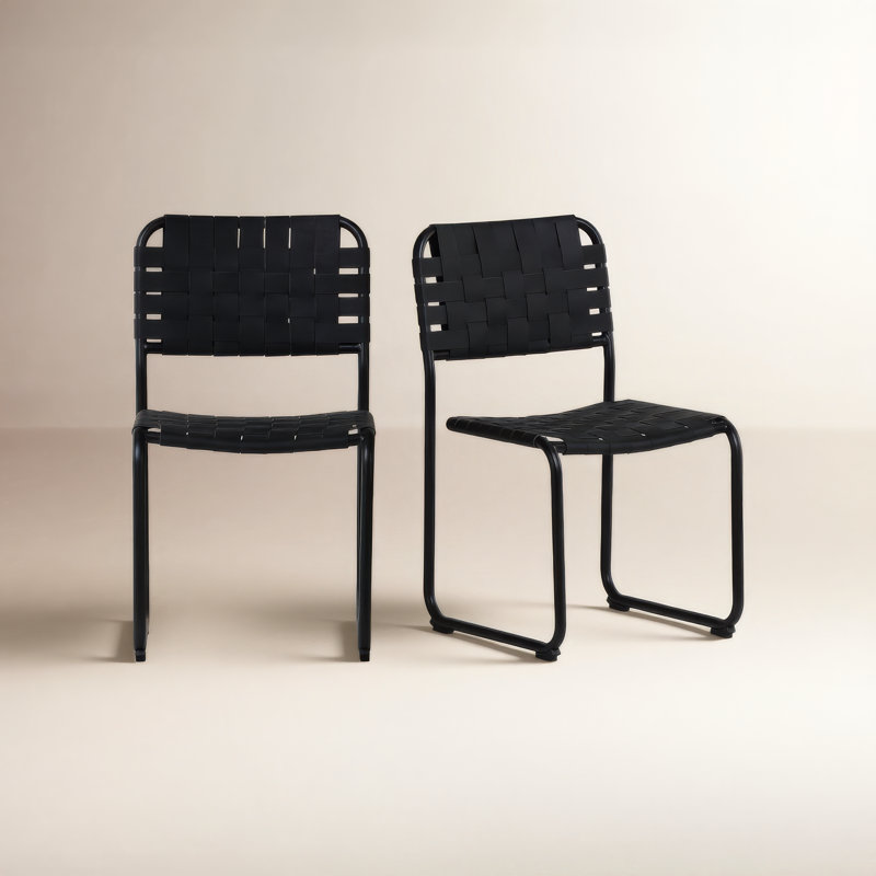 Moma Leather Dining Chair, Black Top Grain Leather, Silver