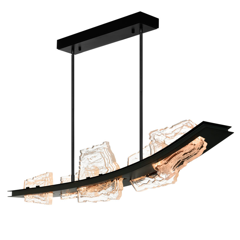Lustre noir de 127 cm (50 po) avec éclairage DEL intégré et verre travaillé à la main, Noir