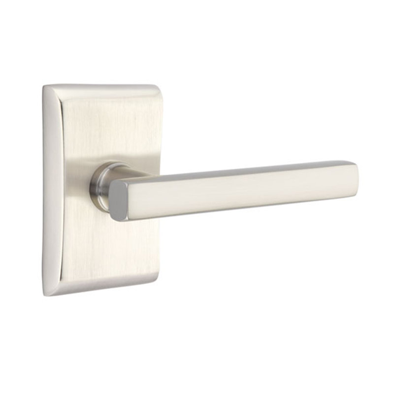 Freestone Flat Double Dummy Door Lever with Rectangle Rosette, Satin Nickel, Right