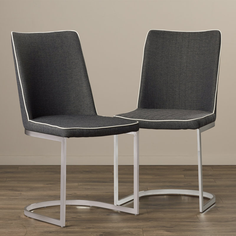 Chromium 18.1'' H Faux Leather Upholstered Metal Side Chair, Linen - Dark Gray