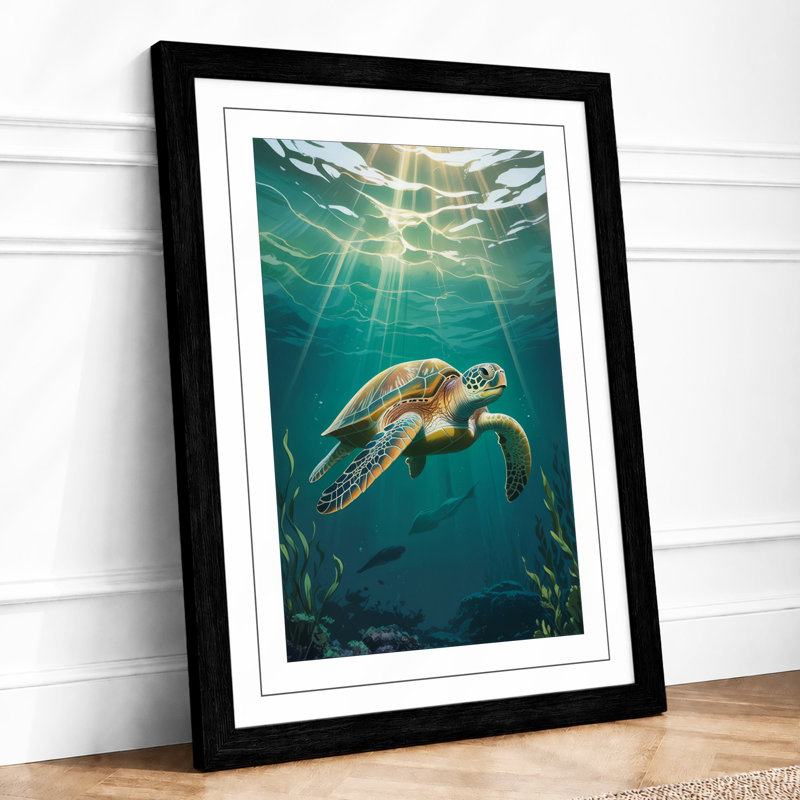 Turtle in Light Coastal - Framed Print, A2 - 59.4 x 42.0 cm, Black