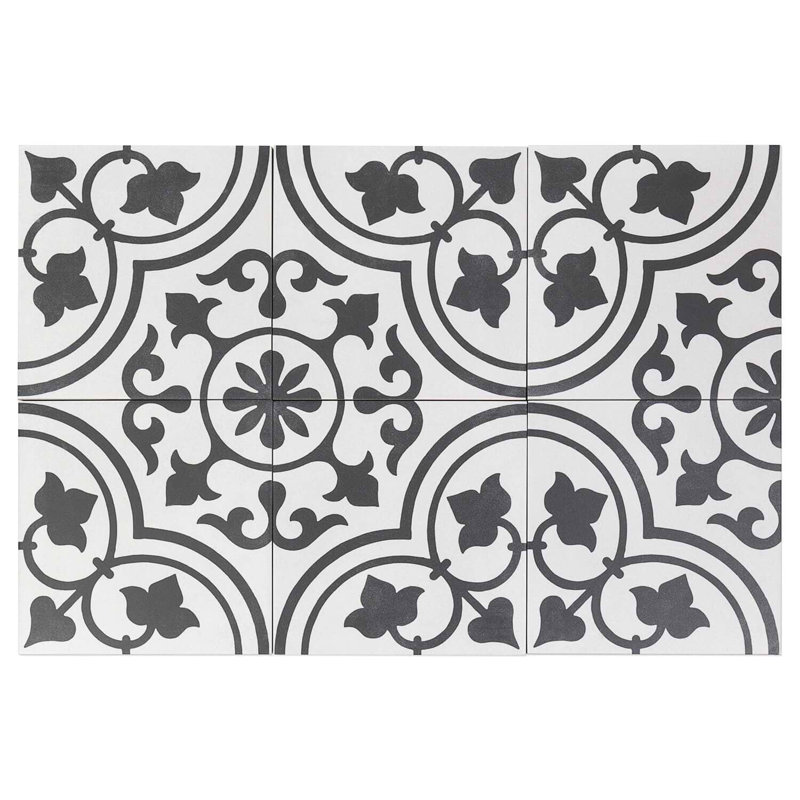 Cascais 9x9 Matte Porcelain Tile, White Ornate