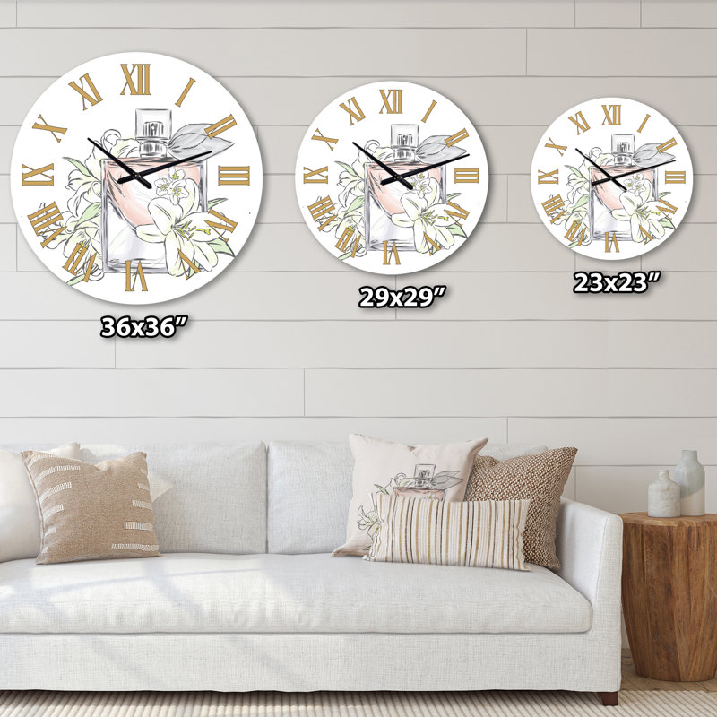 Bouteille de parfum et bouquet de fleurs II - Horloge murale traditionnelle, Grand