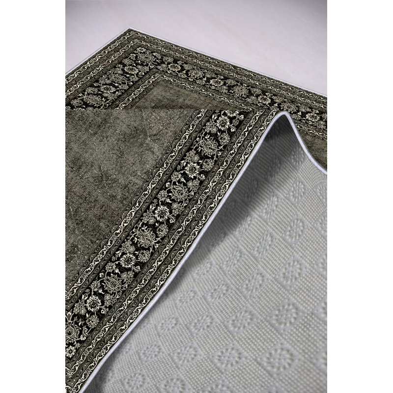 Eco-Friendly Anthracite Carpet, 4 ft x 6 ft | 100% Polyester, 650 g/m², Pile Height: 0.2 in, Non-Slip PVC Dot Underside | Machine Washable, Antibacterial, Digital Printed | Perfect for Home & Office Décor