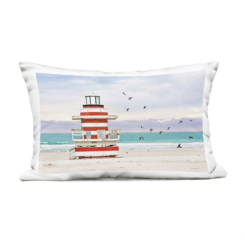 Coussin d'extérieur imprimé South Beach Sentry par Seven Trees Design, Plage bleue