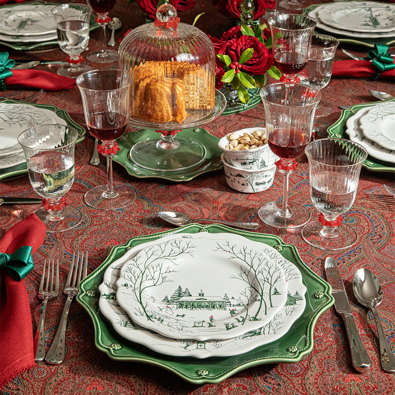 Berry & Thread Scalloped Charger/Platter - Basil, 1" H x 13.5" W x 13.5" L
