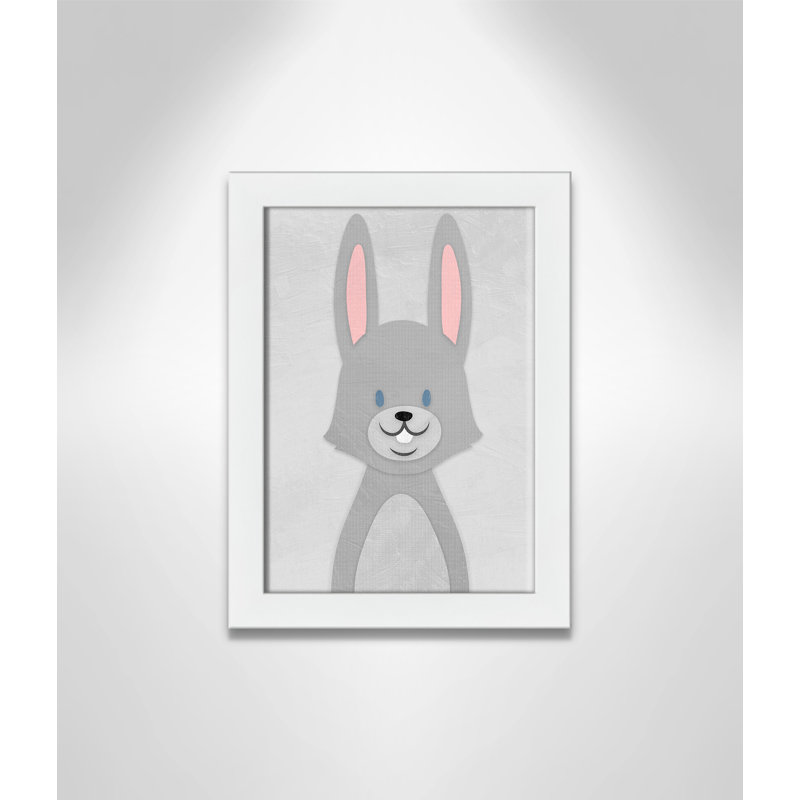 Art de lapin joyeux, H 14 po x l 10 po x P 0,6 po, Encadré plat blanc