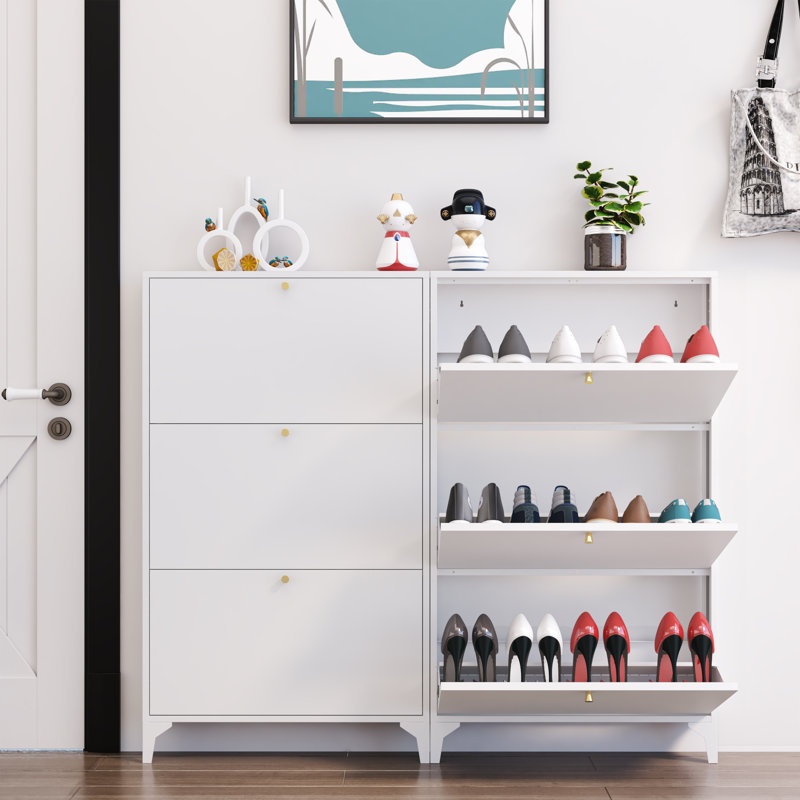 Shoe Storage Cabinet For Entryway With 3 Flip Drawers, Freestanding Shoe Organizer With Legs,farmhouse Narrow Shoe Storage Cabinet For Entryway, Foyer, Hallway,living Room