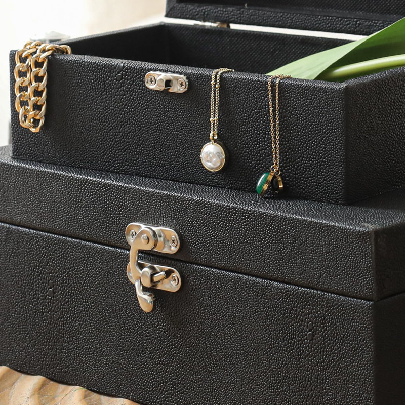 Ensemble de 2 boîtes de rangement en simili cuir chagrin, ivoire, Black