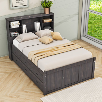 Twin/Full Wood Platform Bed with Drawers, Charging Station, Shelves, Twin Trundle and Storage Headboard -  Red Barrel StudioÂ®, 005EC99BB04A4DEFAAABF53AE63922CC