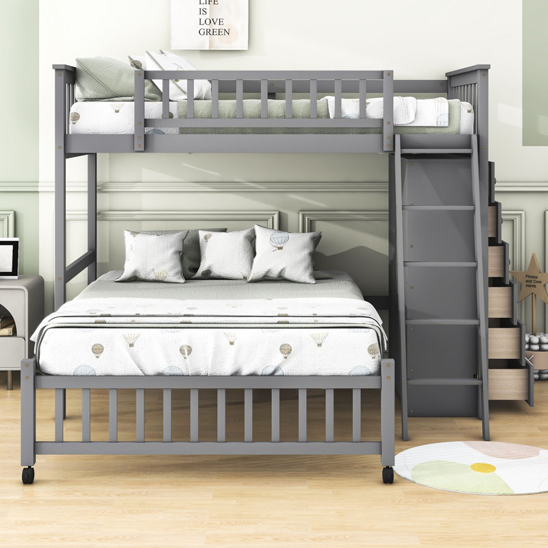Lit superposé simple sur 6 tiroirs Hylton, Gris