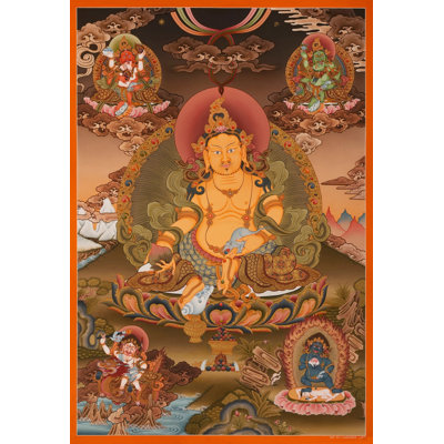Pancha Dzambala Dark Brown Color Thangka (Brocadeless Thangka)