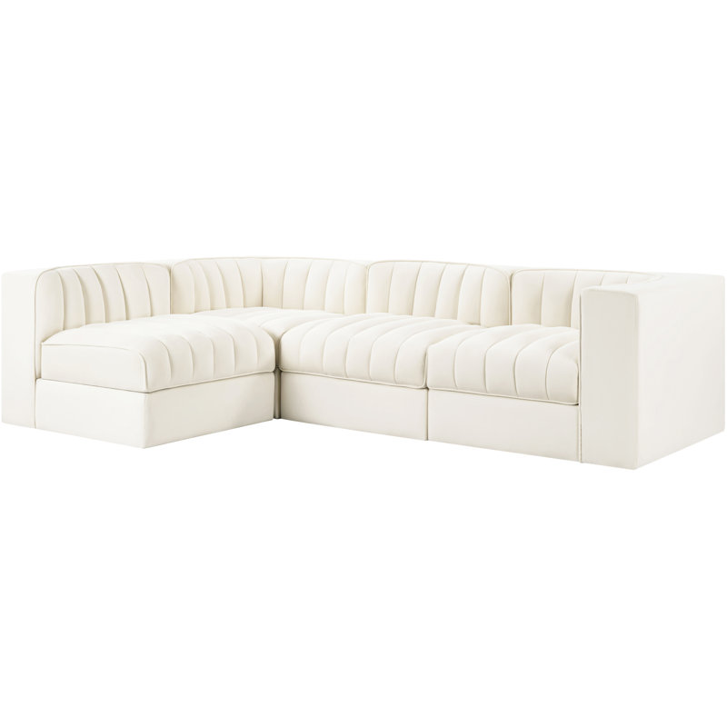 Tissu 4 pièces Demars Velvet Performance Canapé modulaire modulaire, Velours crème, 27" H x 97" W x 63" D