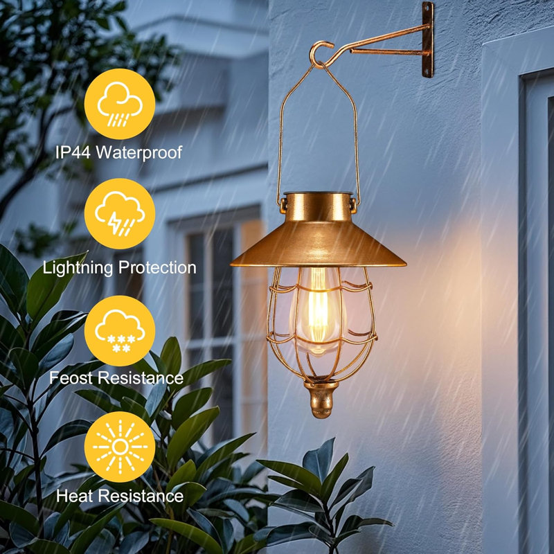 15" Solar Lantern Outdoor Hanging Light, Brown