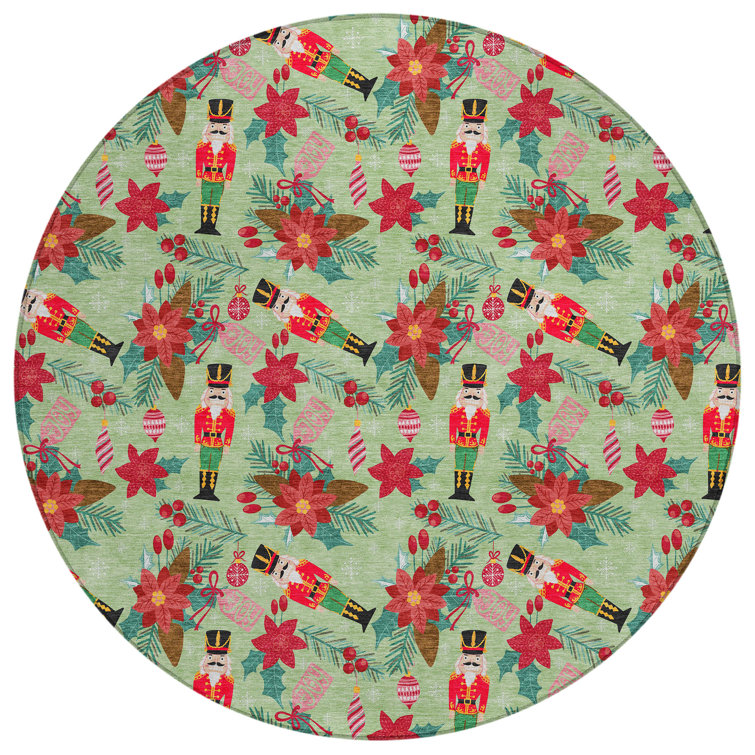 Machine Washable Indoor/Outdoor Christmas Nutcracker Xhevrie Aloe Rug