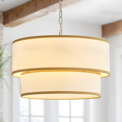 5-light White Fabric Drum Chandelier