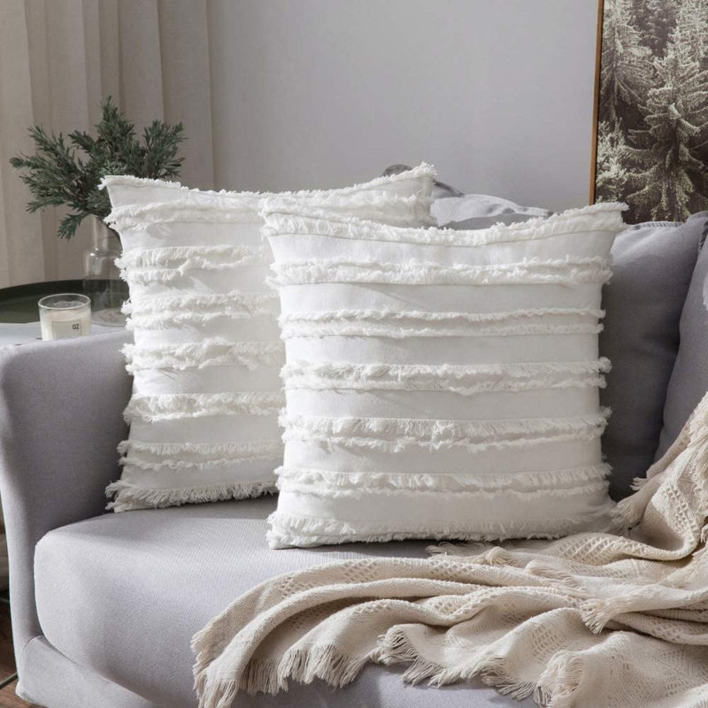 Housse de coussin 100% coton, H 19,68 po x l 19,68 po, Blanc