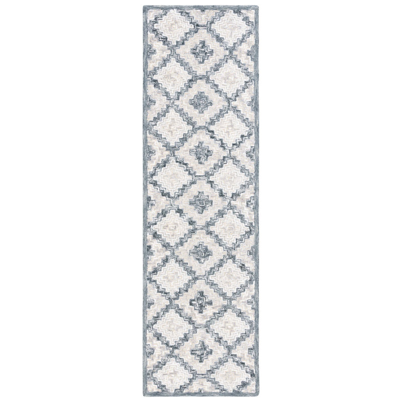 Soho Hand Tufted Viscose/Wool/Cotton Geometric Rug in Ivory/Gray, Rectangle 6' x 9'