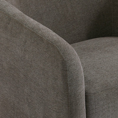 Applewold Upholstered Tan Chenille Swivel Barrel Chair with Solid Wood Base