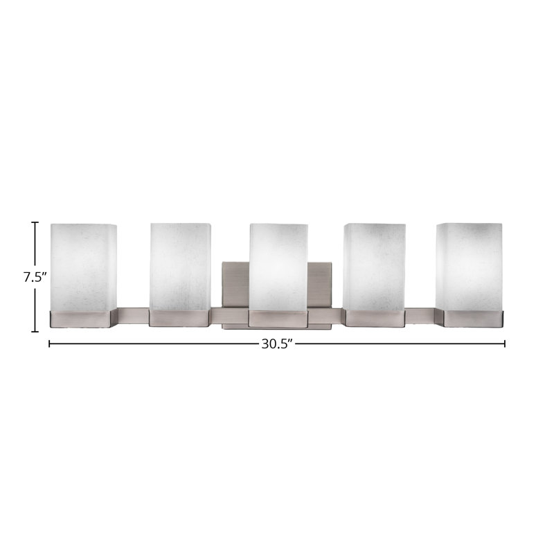Barre d'éclairage de salle de bain 5 lumières Nouvelle Finition graphite avec verre carré transparent de 4 po, Graphite