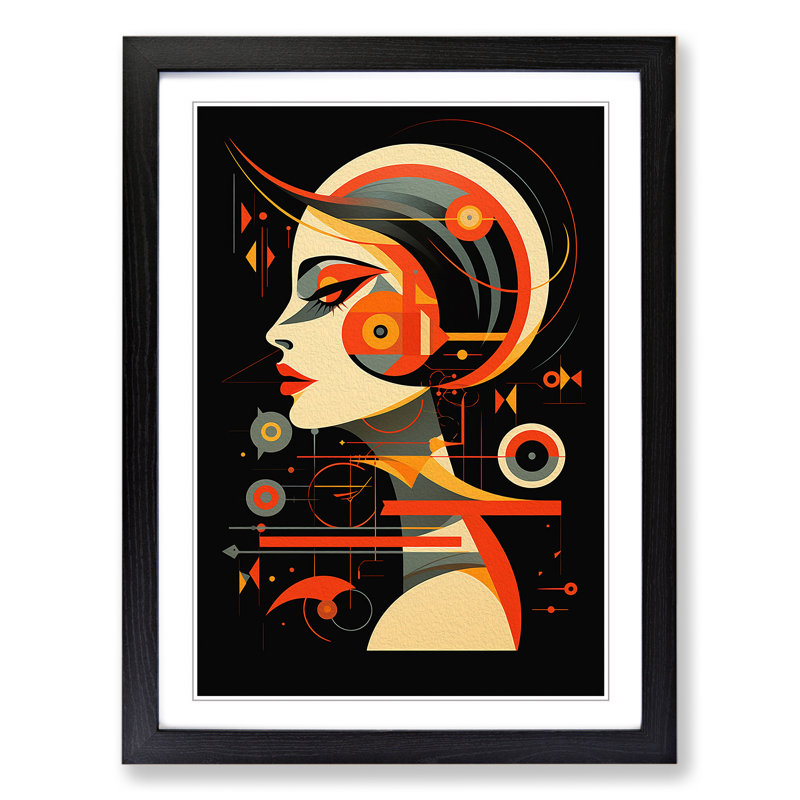 Pisces Zodiac Constructivism - Single Picture Frame Print on Wood, 34cm H x 25cm W x 2cm D, Black