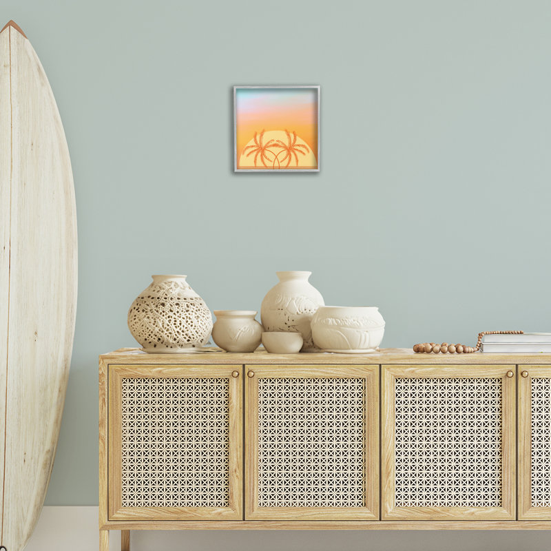 «Retro Sunset Palm Trees», art de la giclée encadrée par Ashley Singleton, Estampe numérique Farmhouse, H 12 po x l 12 po