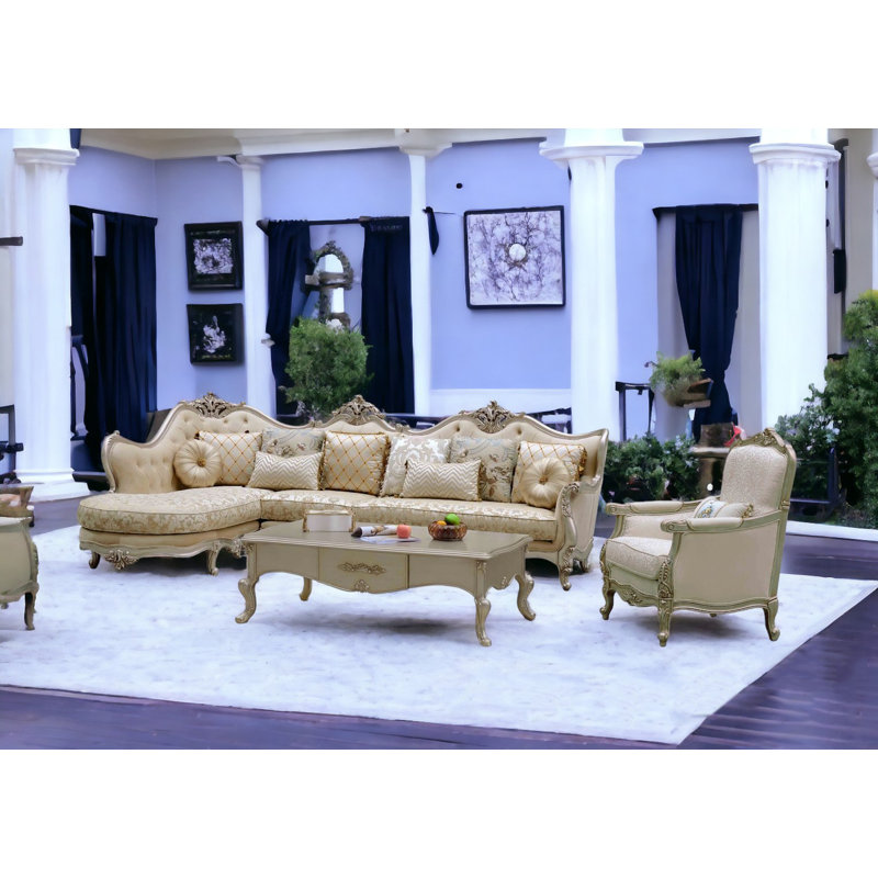 Luxurious Beige and Gold Velvet 3-Piece Living Room Set