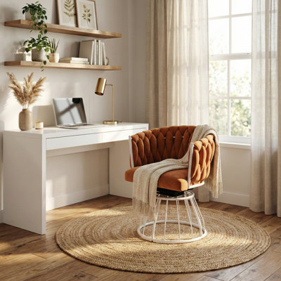 Comfy Swivel Chair Home Office Chair with Hand Woven Back