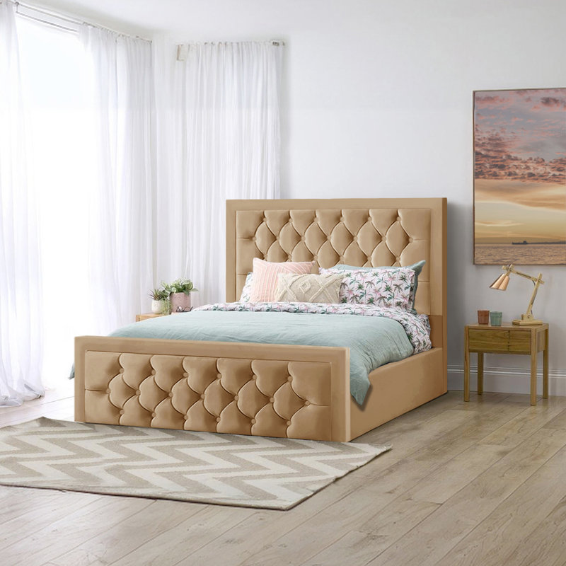Lillias Upholstered Ottoman Storage Bed, 135 x 190 cm, Beige