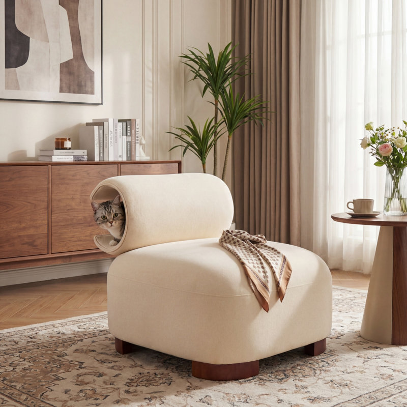 Chaise d'appoint moderne en polyester beige pour le salon - Convient aux animaux de compagnie, capacité de poids de 330 lb, conception élégante et durable