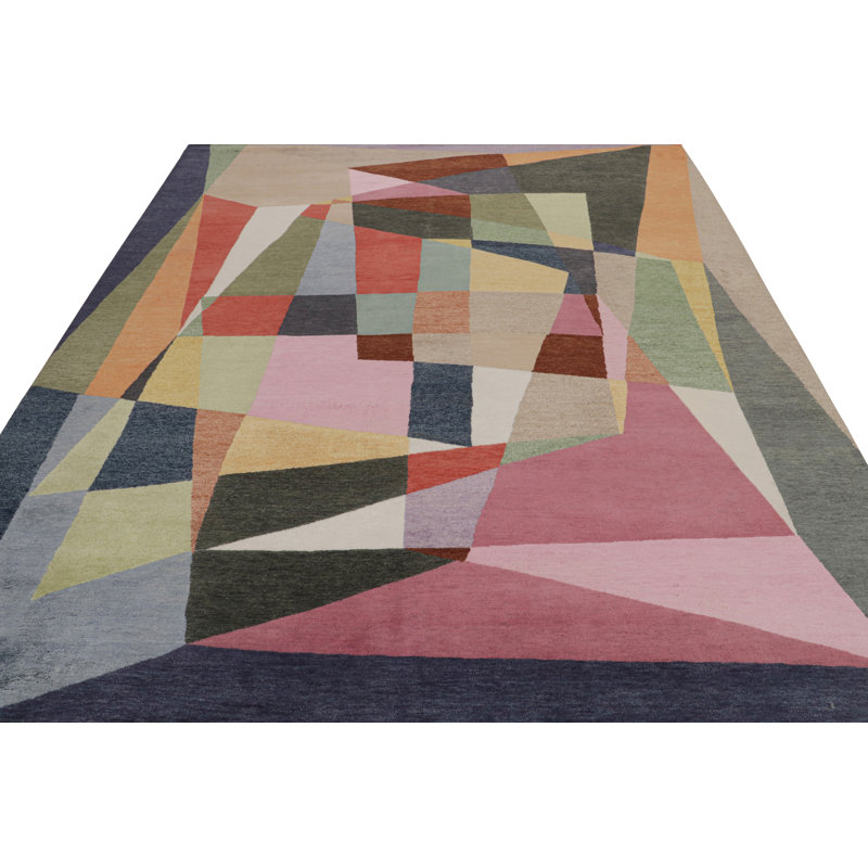 Hand Knotted Geometric Area Rug, Rectangle 6' x 9'