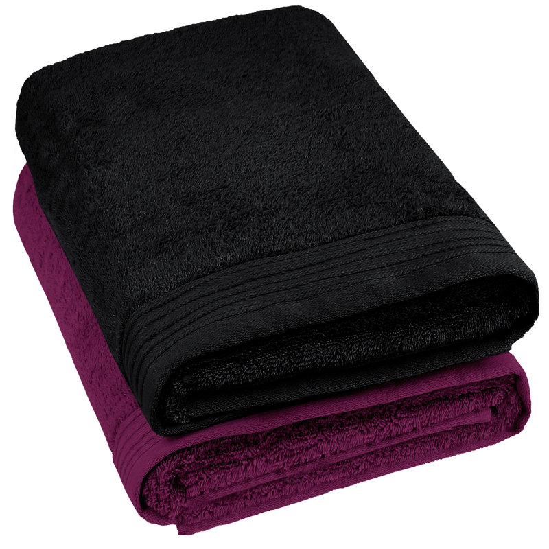 Lorena Midweight Bath Sheet, Black/Plum