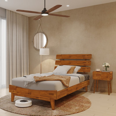 Caden Solid Wood Platform Bed with Adjustable Headboard, Mid-Century Modern