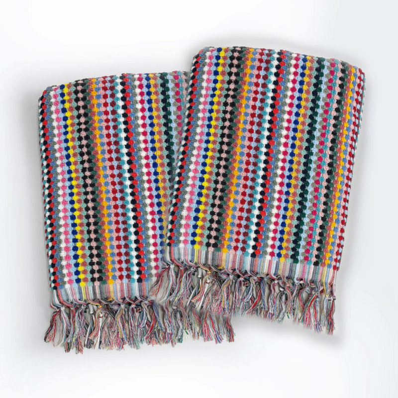 Colourful Patterned Towels with Tassels, Bath Sheets - 2 Pack