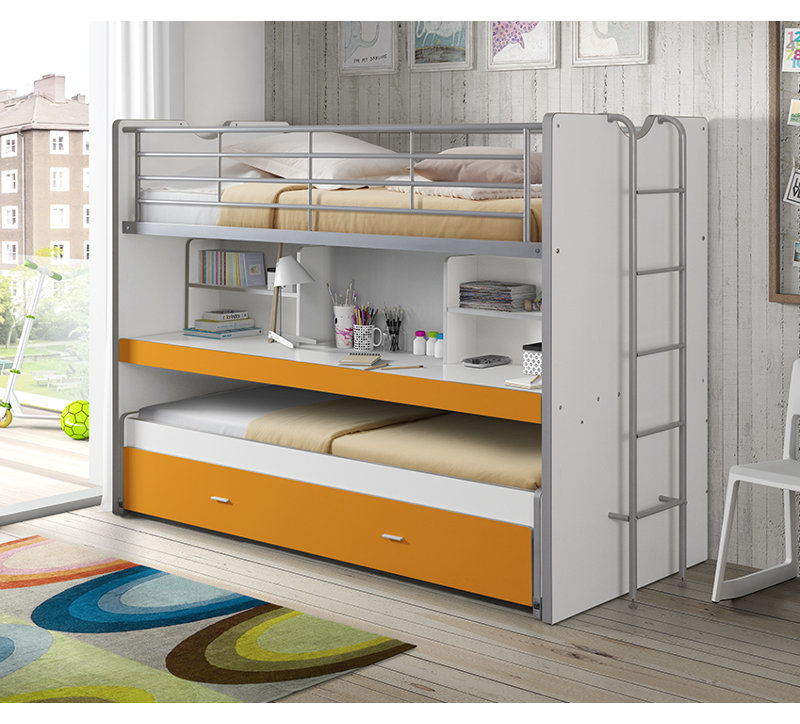 Storage Kids Bed with Trundle Bed, Orange