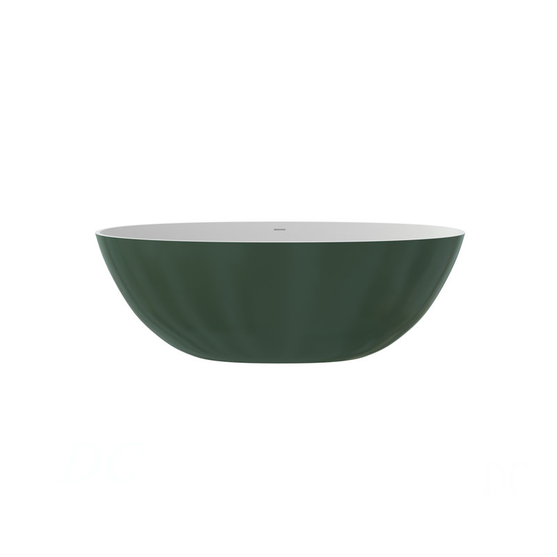 65" Premium Solid Surface Deep Soaking Bathtub, Matte Green