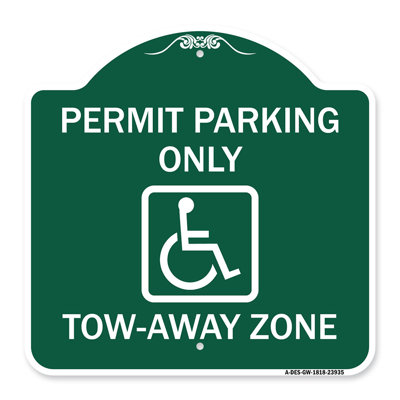 Enseigne Signmission Designer Series - Enseigne de stationnement accessible aux personnes à mobilité réduite ADA de la Géorgie ADA, zone de remorquage avec symbole | Enseigne architecturale en aluminium de gros calibre vert et blanc 18 po x 24 po