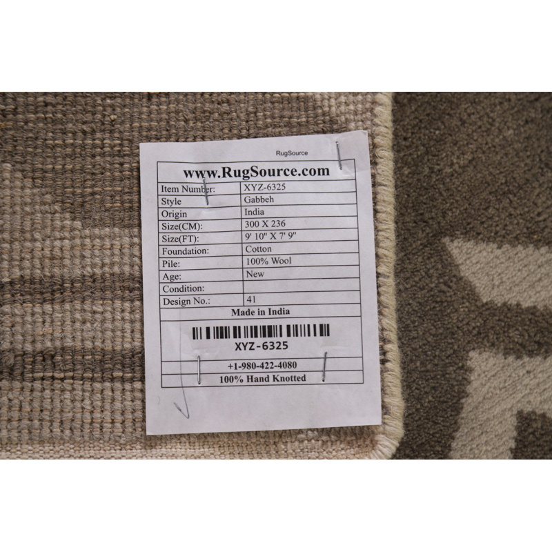 Geometric Hand-Knotted Rectangle 7'9'' x 9'10'' Wool Area Rug in Brown