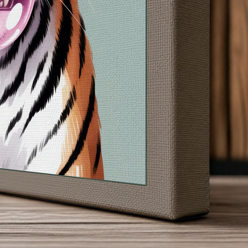 Tiger's Playful Gaze Modern - Print, 30x20 - 76.2 x 50.8 cm, Taupe Border