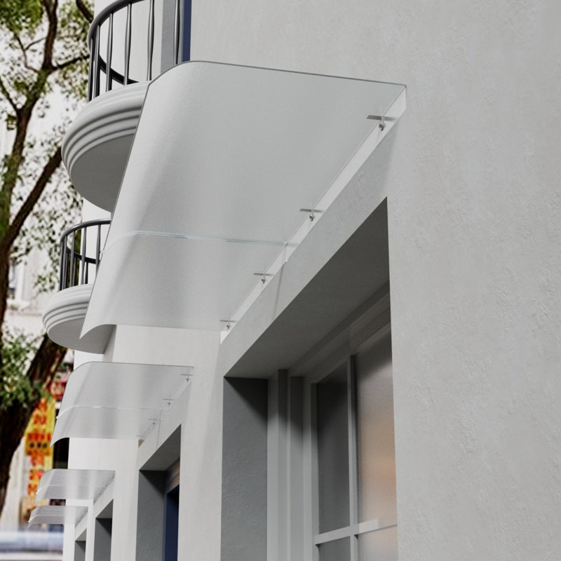 200cm W x 43cm D Garden Sanctuary Frosted Window Door Awning Canopy, 8cm H x 160cm W x 43cm D