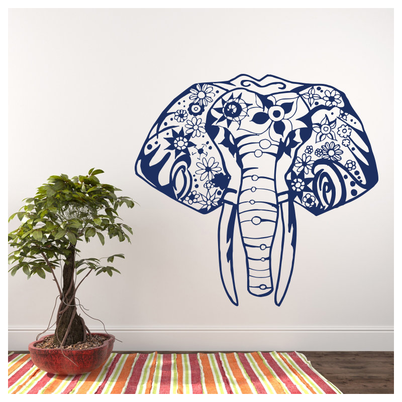 Décalcomanie murale éléphant yoga Litton, Bleu marine