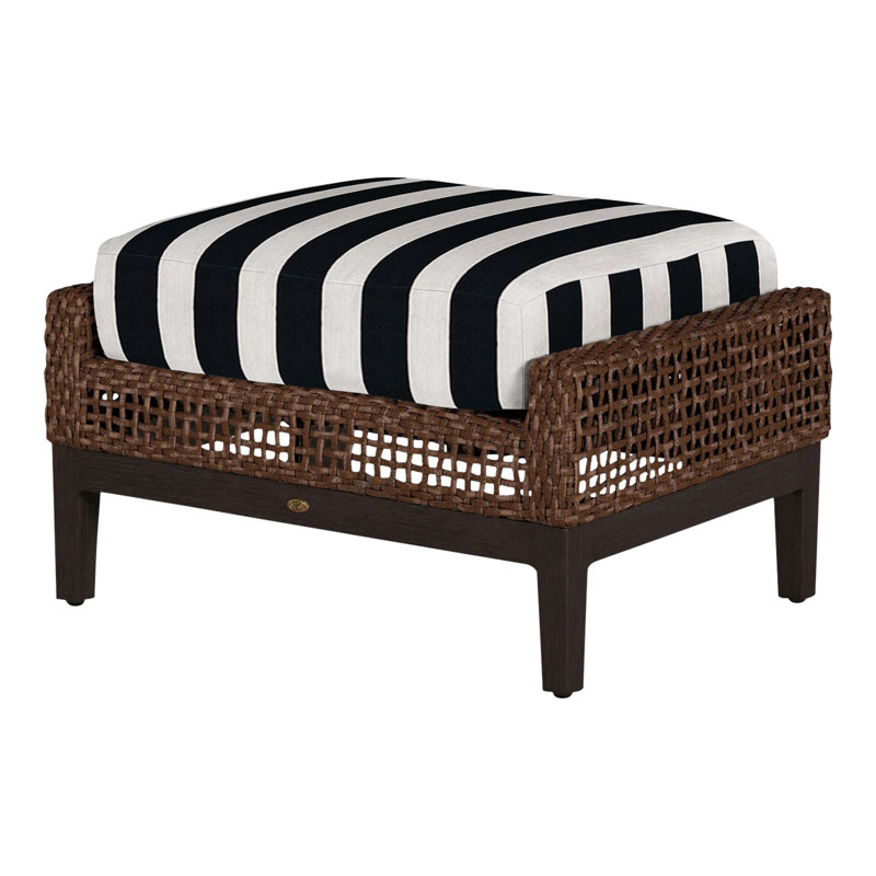 Repose-pieds péninsule tissé - acajou / châtaignier, Pas de passepoil + bourre standard, Sunbrella® ‑ Cabana à rayures minuit