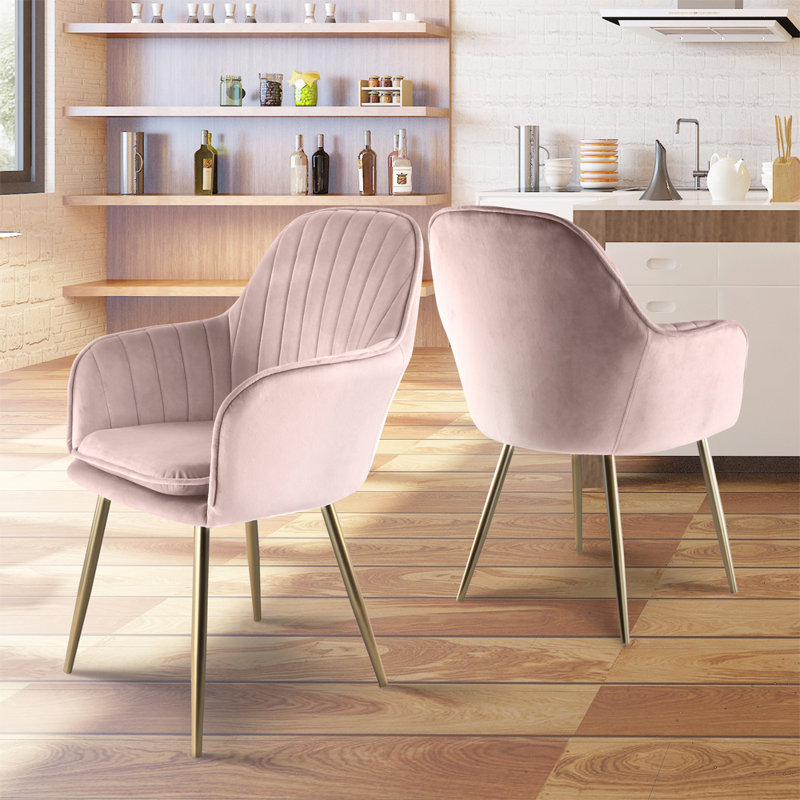 Taraji 46cm H Velvet Upholstered Metal Armchair, Silver Pink, Gold
