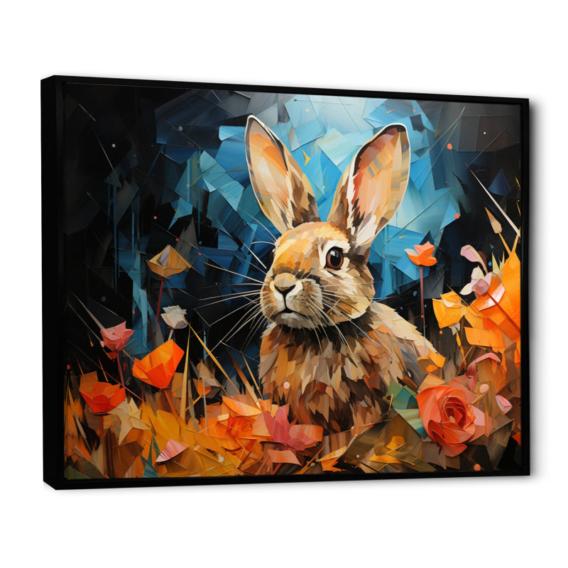 «Rabbit Energetic Hopper Collage I», reproduction d'art sur toile, 12" H x 20" W, Cadre flottant noir