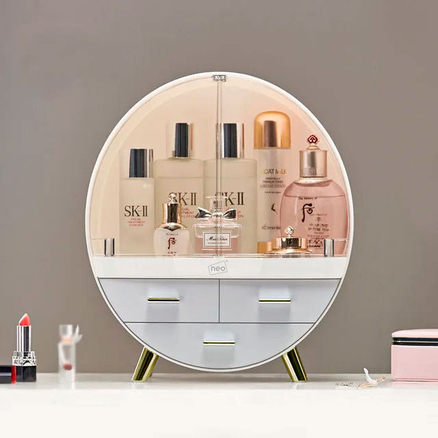 Aleiah Plastic Makeup Organiser, Off White/Gold