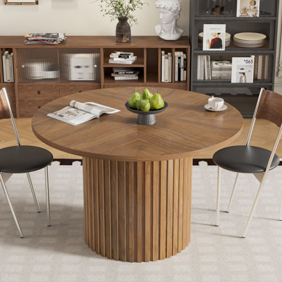 Round Dining Table For 4-6 People, Round Pedestal Dining Table, Kitchen Table With Strip Columns Base by Latitude Run