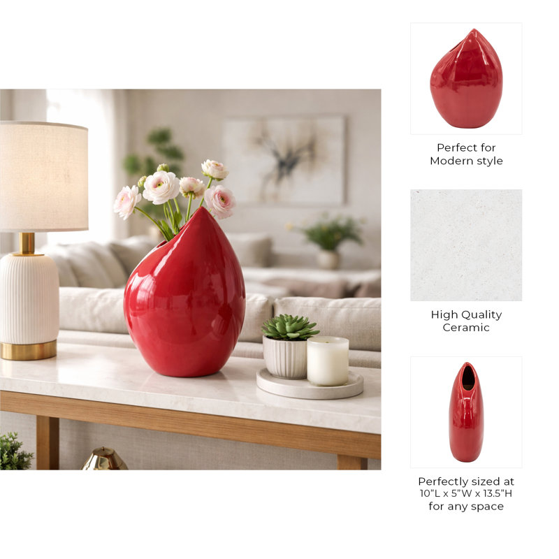 Handmade Ceramic / Porcelain Table Vase, 13.5" H x 10" W x 5" D